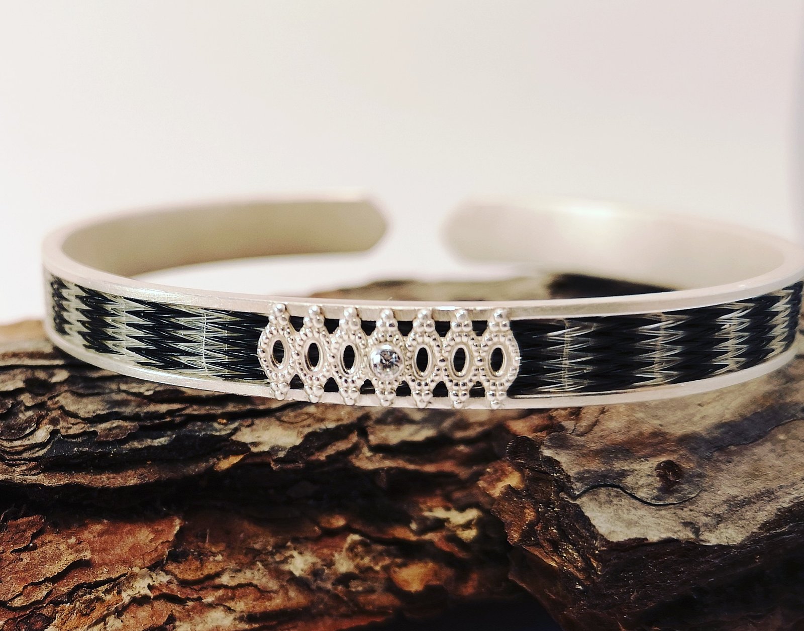 925 Silberarmreif Muster und Zirkonia