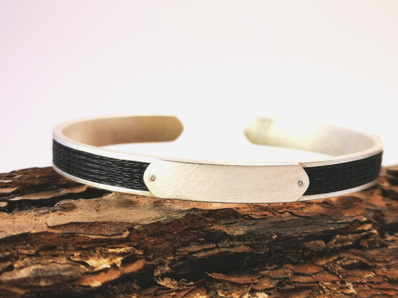 925 Silberarmreif Brillanten und Namensplatte