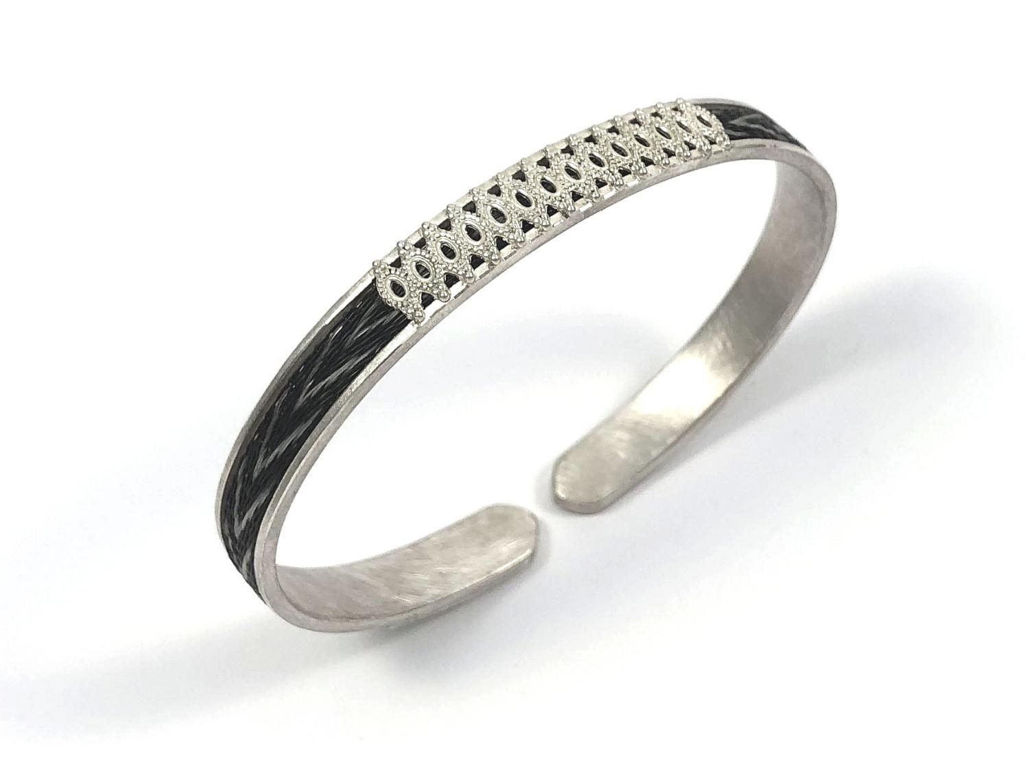 925 Silberarmreif aus Pferdehaar / Schweifhaar - mit feinem Muster